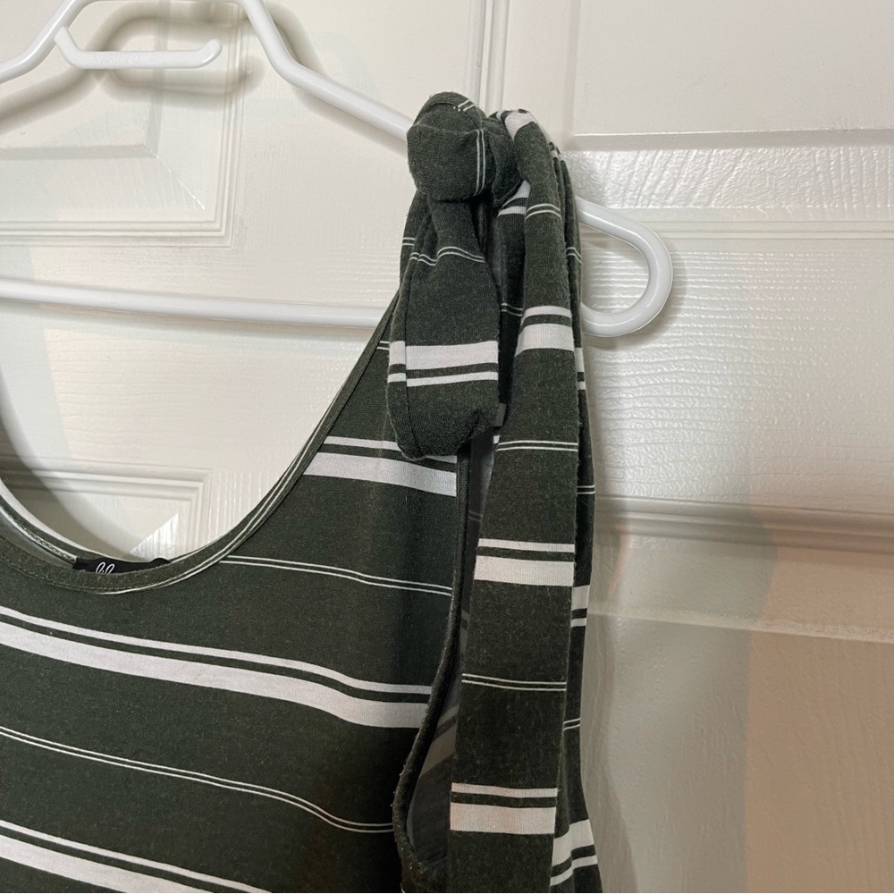 Belted Horizontal Stripe Green White Sleeveless Dress Belt Lily Morgan Large - Picture 3 of 8